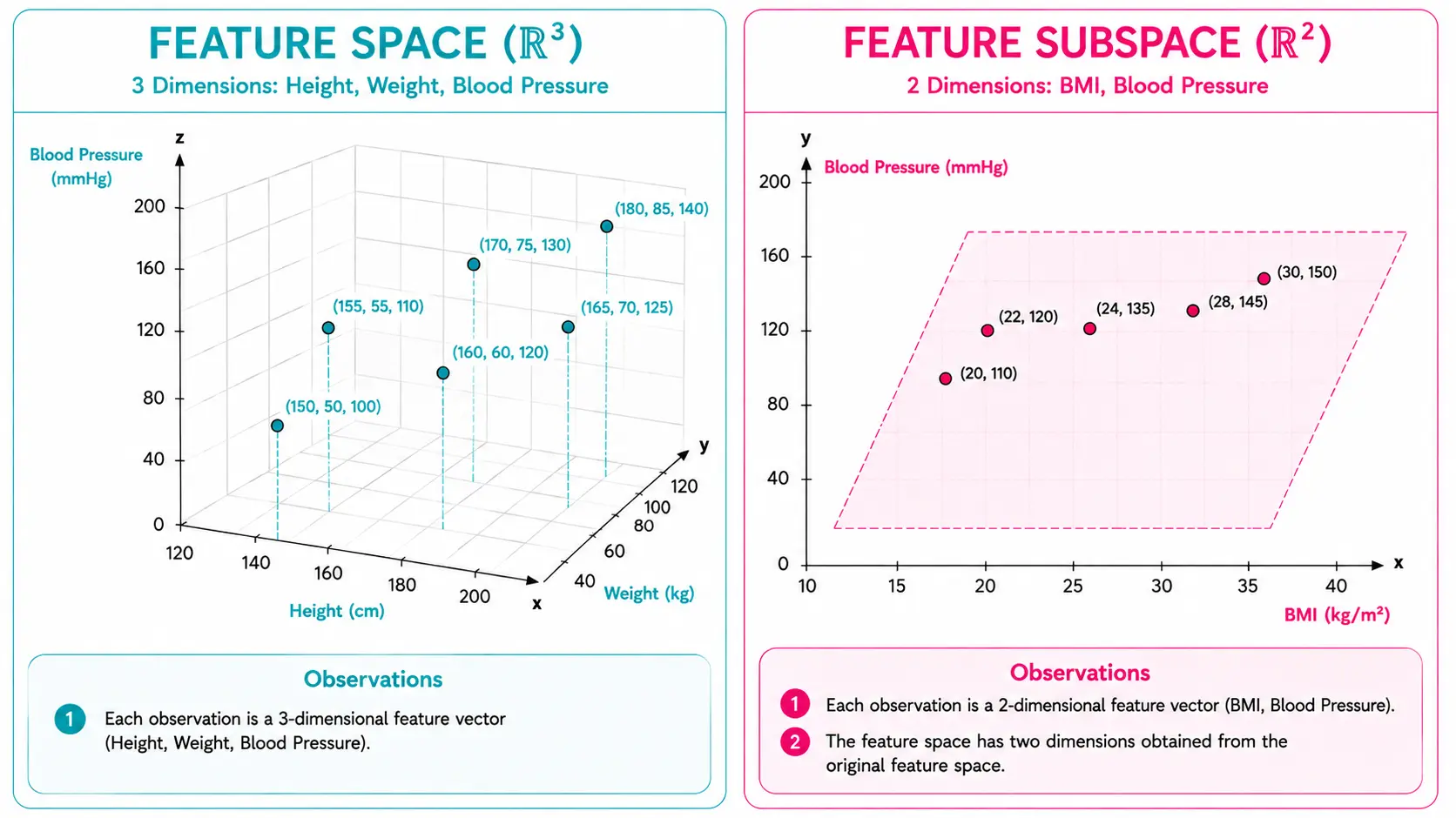 Feature Space vs Feature Subspace Dimensionality Reduction
